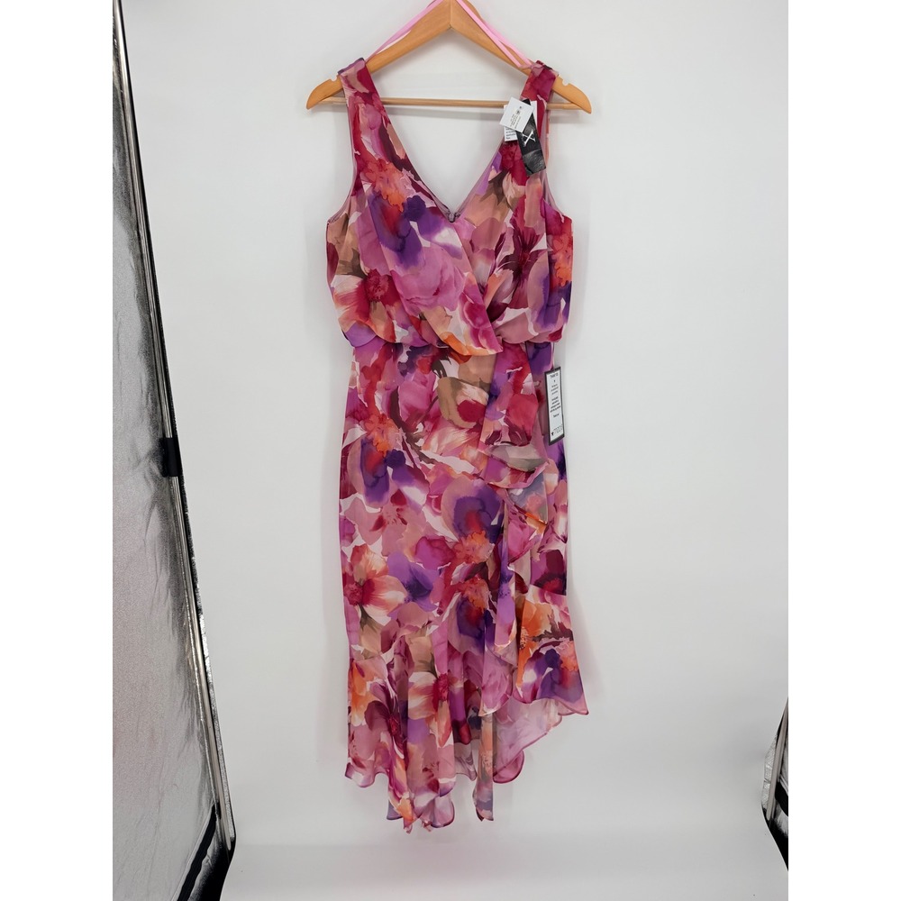 X by Xscape Floral High Low Dress 12P Pink Purple Ruffle‎ Wedding Guest Romantic